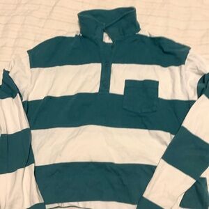 Striped Teal and White Long Sleeve Shirt